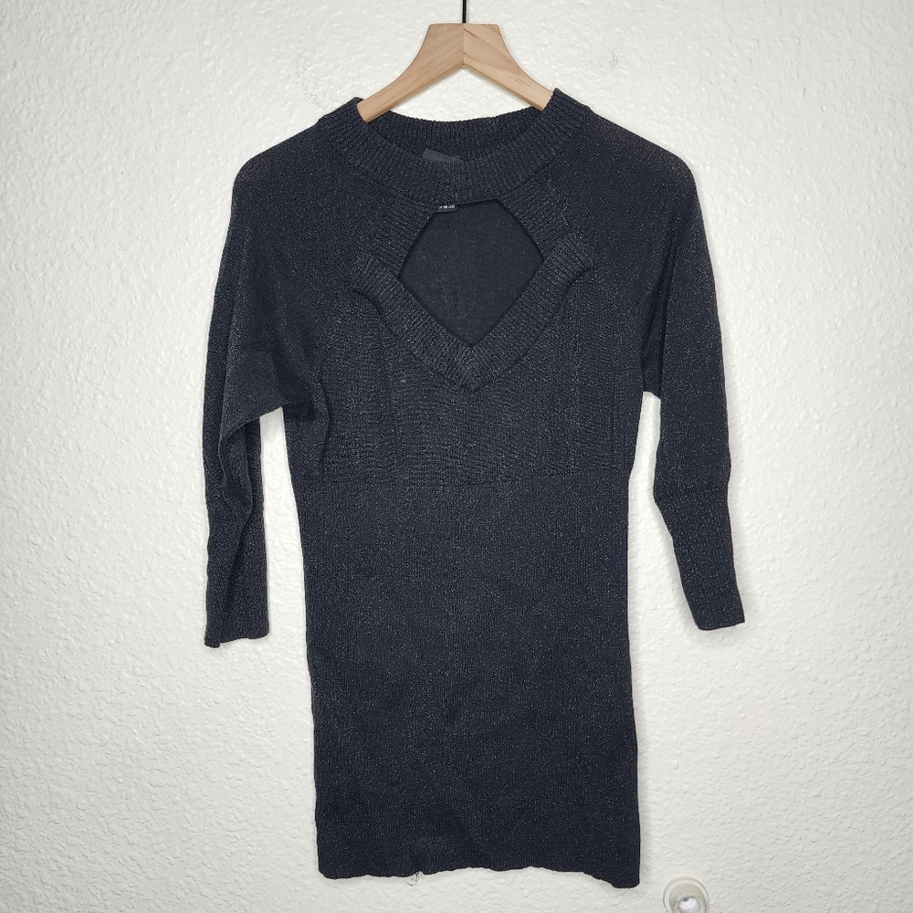 Torrid Metallic Black Ribbed Knit Keyhole Sweater Tunic Women's Plus Size 0x